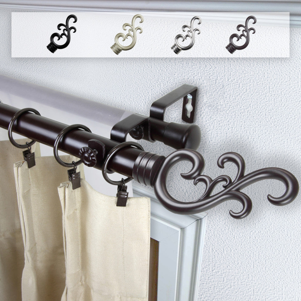 Naureen 1" Double Curtain Rod, Mahogany, 66-120"