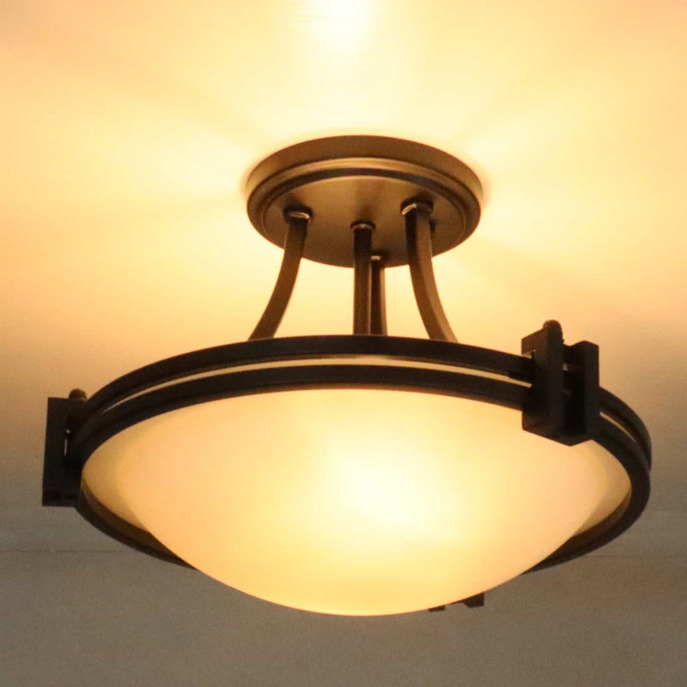 Black Semi Flush Mount Ceiling Light With Milk Glass