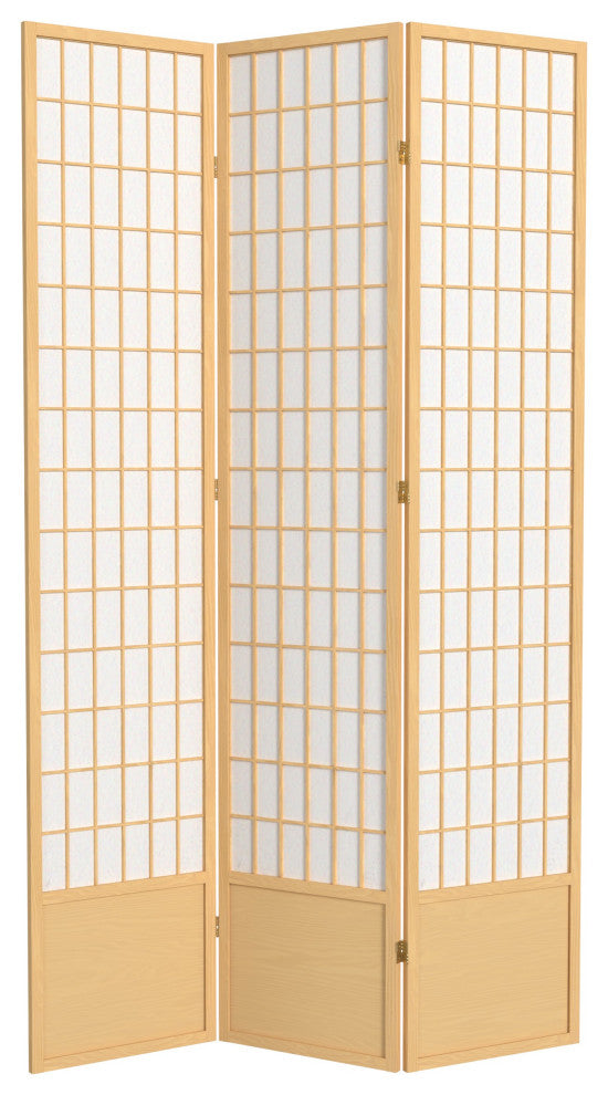 7' Tall Window Pane Shoji Screen, Natural, 3 Panels