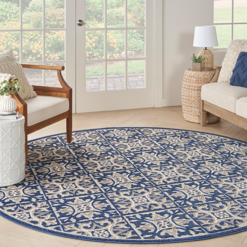 Nourison Aloha 7'10" Round Blue Contemporary Area Rug