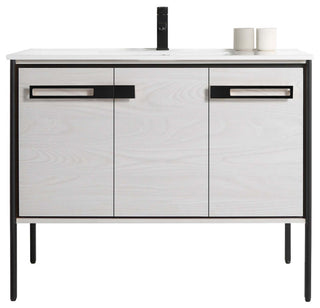Oakville Bath Vanity, Ceramic Sink, Mild Grey Oak, 42 Inch, Black Hardware