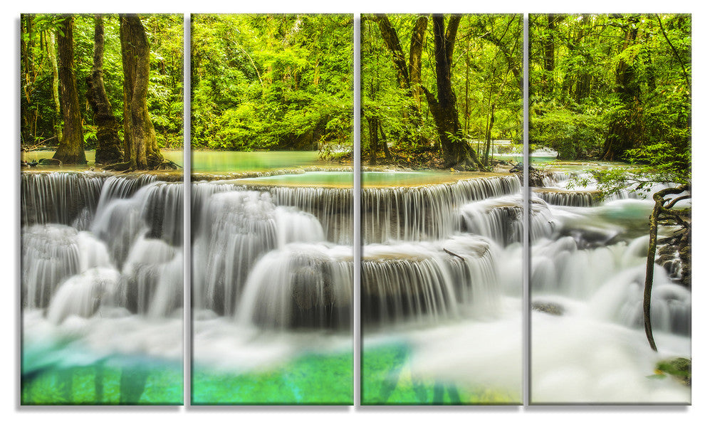 "Erawan Waterfall View" Photography Canvas Print, 4 Panels, 48"x28"