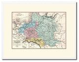 Poland, Prussia Germany Old Map Print On Canvas With Frame 16" X 21"