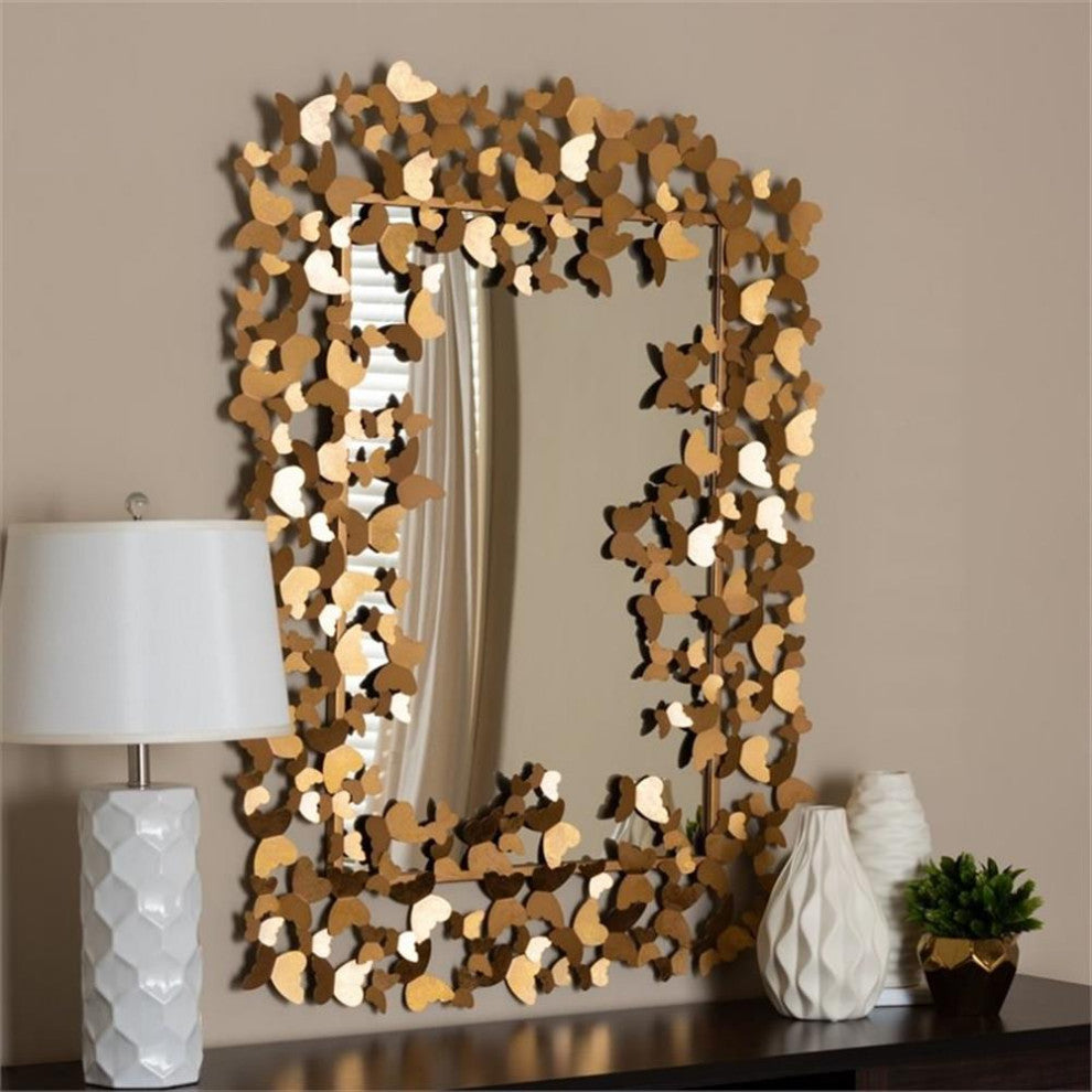 Idalia Modern Contemporary Antique Gold Finished Butterfly Accent Wall Mirror