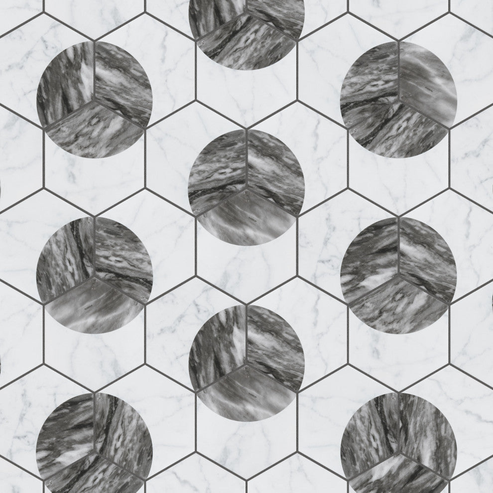 Classico Bardiglio Hex Porcelain Floor and Wall Tile Sample, White