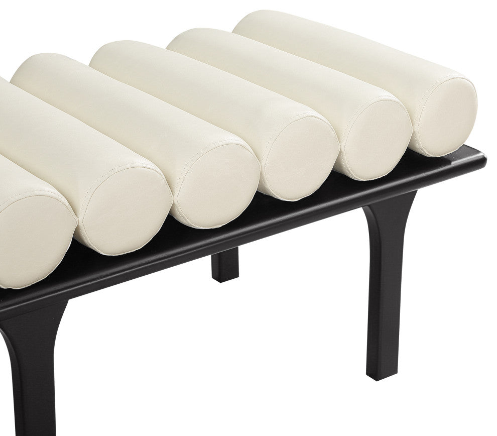 Landon Faux Leather Bench, Cream, Black Finish