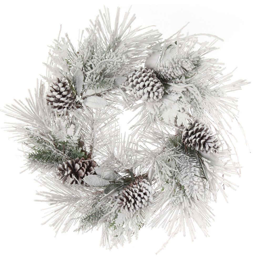 24" Snowy Pine Wreath with Large Cones - Door