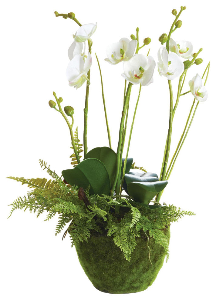 18in White Phalaenopsis Orchid Fern Faux Floral Artificial Plant Drop In Flowers