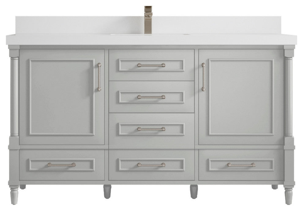 Aberdeen 60 Single Bathroom Vanity in Coventry Gray 2" White Quartz