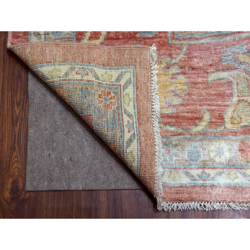 Coral Red Afghan Angora Oushak Soft Wool Hand Knotted Oversized Rug 11'10"x14'3"