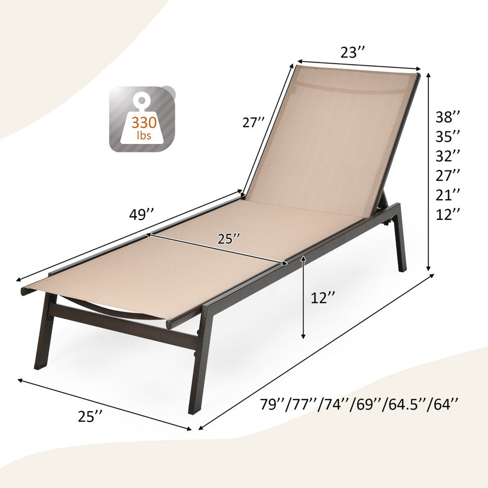 Costway Patio Lounge Chair Chaise Recliner Back Adjustable Garden Deck Brown