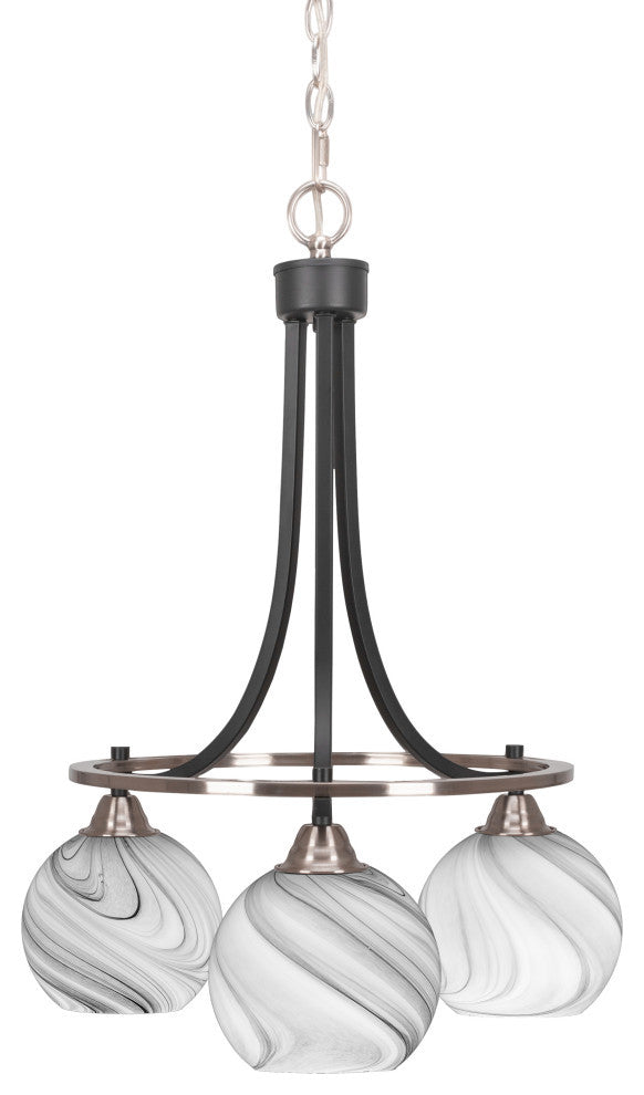 Paramount 3-Light Chandelier, Matte Black & Brushed Nickel, 5.75" Onyx Swirl