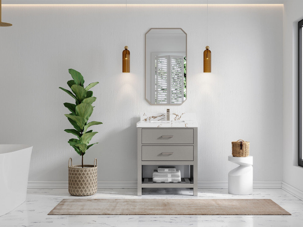 Parker 30 Single Sink Bath Vanity in Elephant Skin Gray  2" Viola Brown