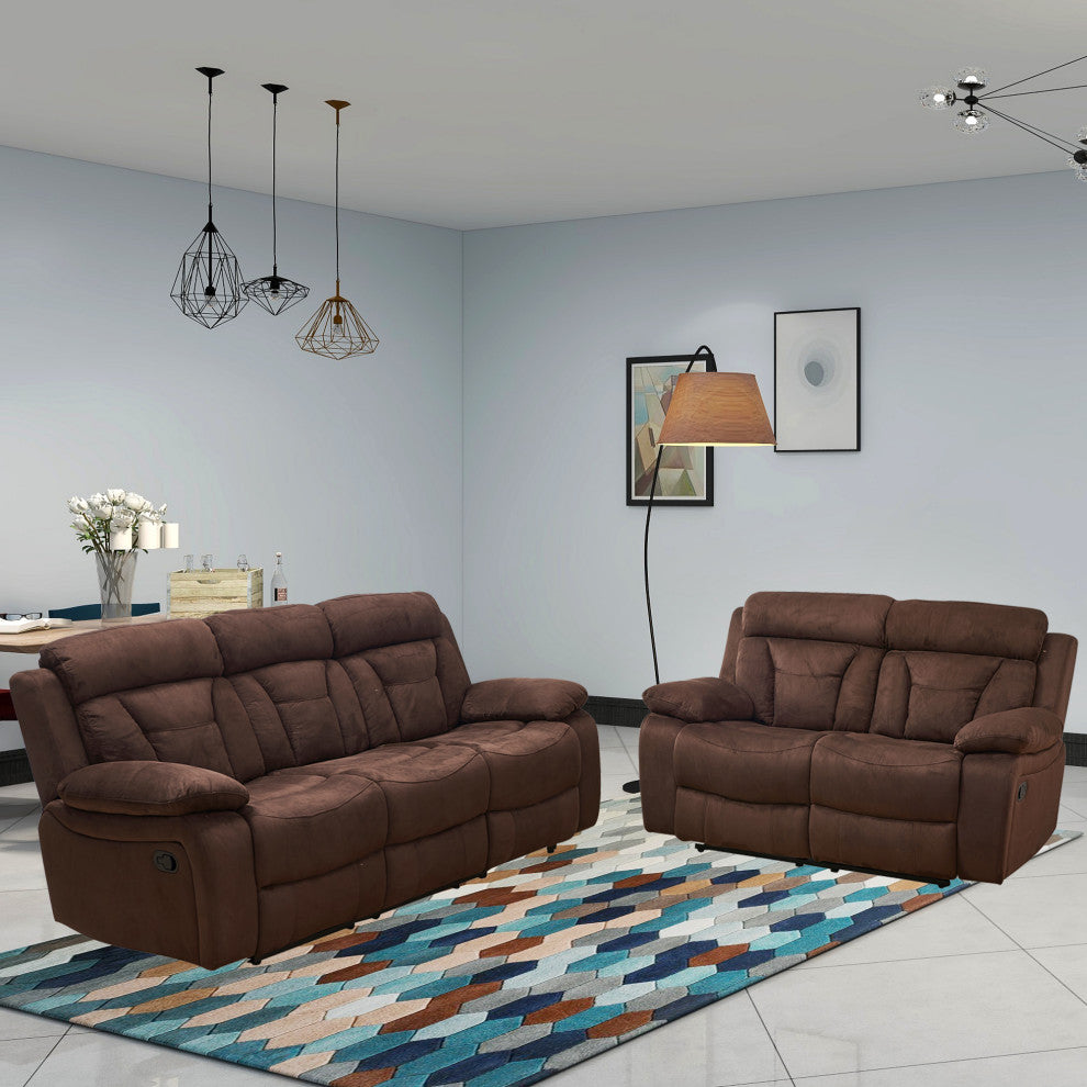 Betsy Furniture 2-Piece Microfiber Reclining Living Room Set, Brown