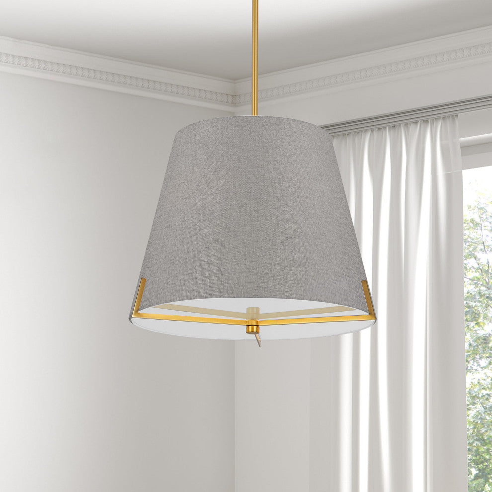 Preston Contemporary 4 Light Grey Aged Brass Fabric Pendant