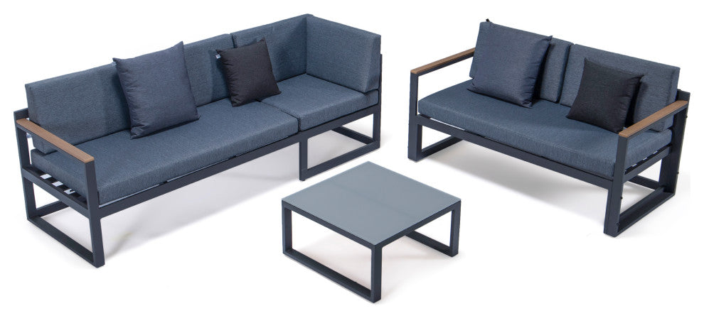 LeisureMod CSLBL-80BU-BL Chelsea Sectional Headrest&Coffee Table Blue Cushions