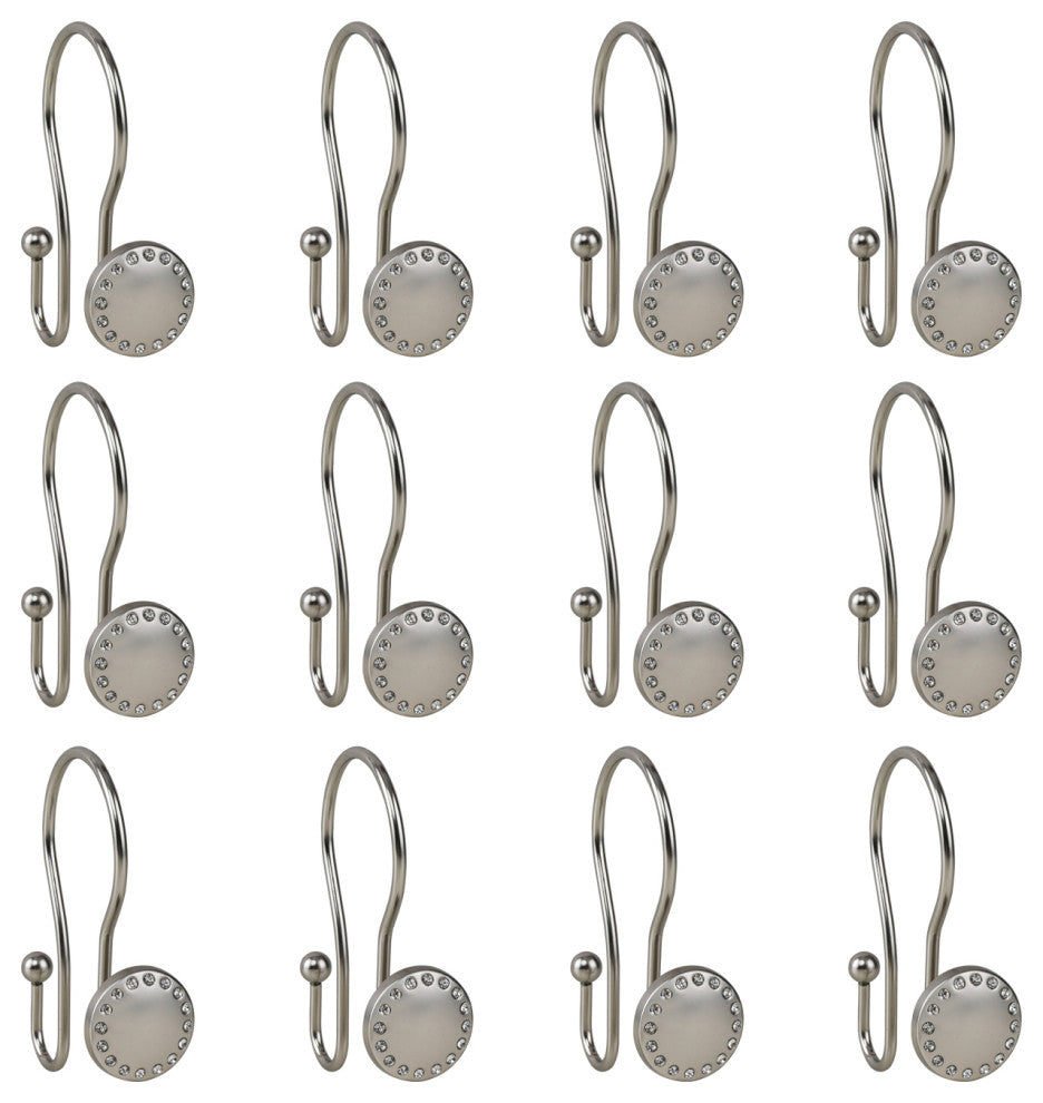 Utopia Alley Shower Hooks - Double Shower Curtain Rings for Bathroom, Set of 12, Brushed Nickel