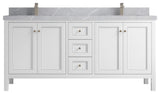 Nashville 72" Double Sink Bath Vanity, White 2" Pearl Light Gray