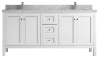 Nashville 72" Double Sink Bath Vanity, White 2" Pearl Light Gray
