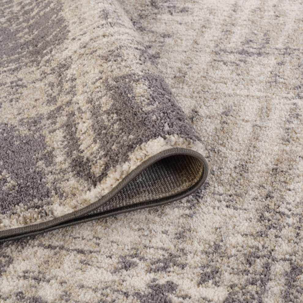 Clifton Abstract Gray Power-Loom Area Rug 6'7" x 9'