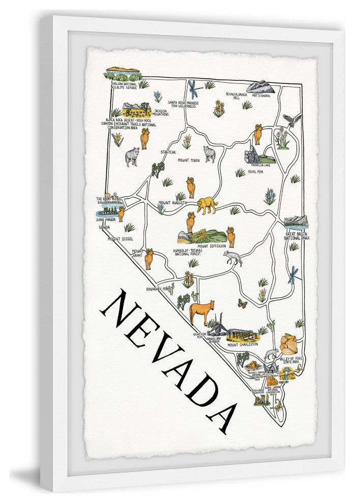 "Nevada Illustrated Map" Framed Painting Print, 30x45