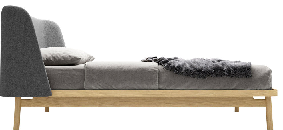 Haru Queen Bed, Andorra Wool and Natural Oak