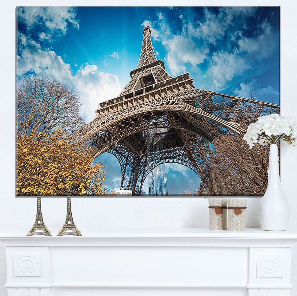 "Paris Eiffel Tower and Blue Paris Sky View" Cityscape Art, 32"x16"