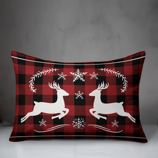 Plaid Vintage Reindeer 14"x20" Throw Pillow Cover