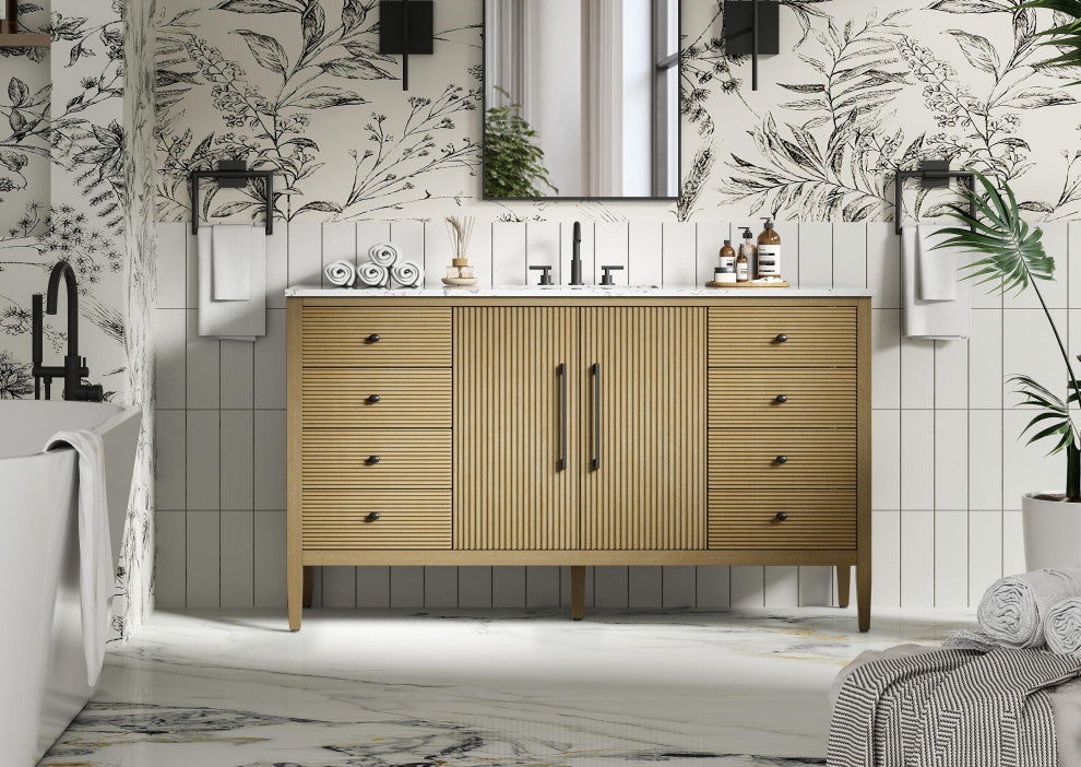 Home Living 60" Single Bathroom Vanity, Linen Oak