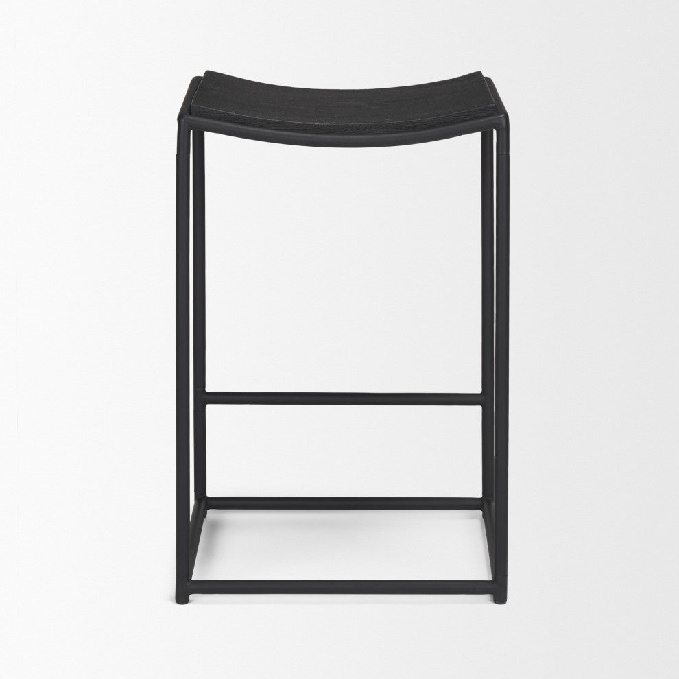 Taniel Textured Black Wood With Black Metal Counter Stool