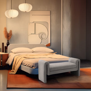 Stylus Boucle Fabric Upholstered Bench, Grey, 51" Wide