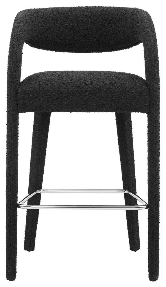Pinnacle Boucle Upholstered Bar Stool Set of 2, Black Silver