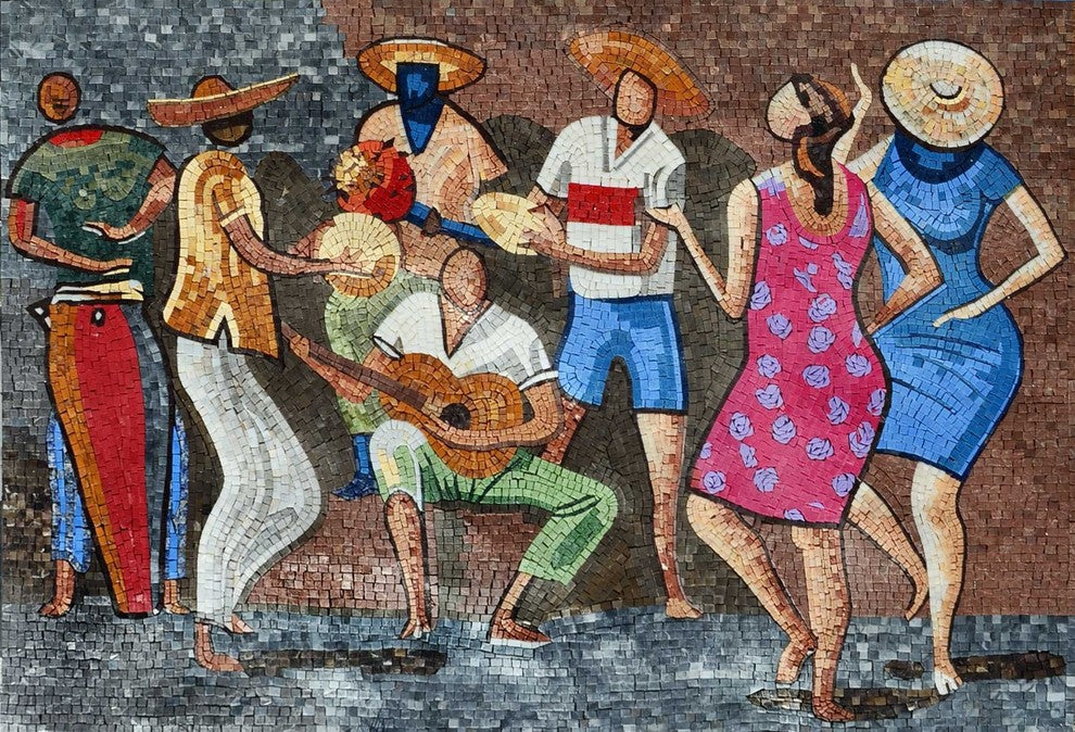 Samba Dancers Marble Mosaic Mural, 24"x35"