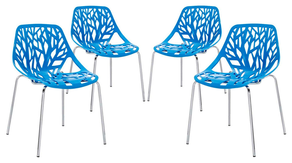 Blue Stencil Dining Side Chair Set of 4