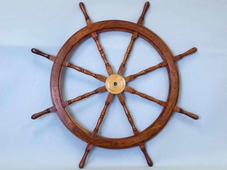 Model Ship Wheel, Brass and Wood, Large, 48"