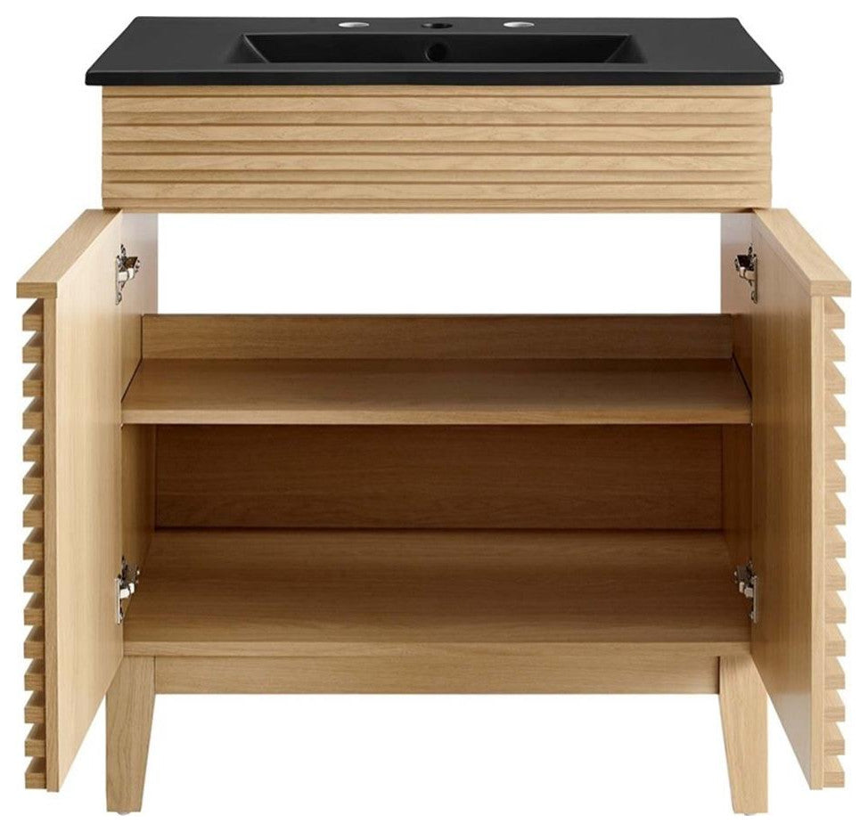 Modway Render 30" Particleboard and Laminate Bathroom Vanity in Oak/Black