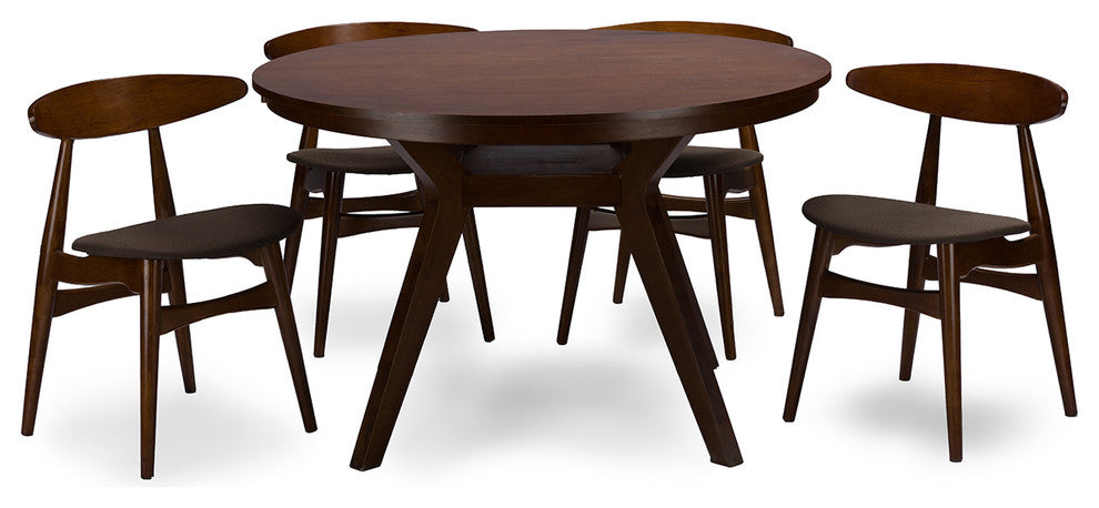 Flamingo Mid-Century Dark Walnut Wood 5-Piece Dining Set