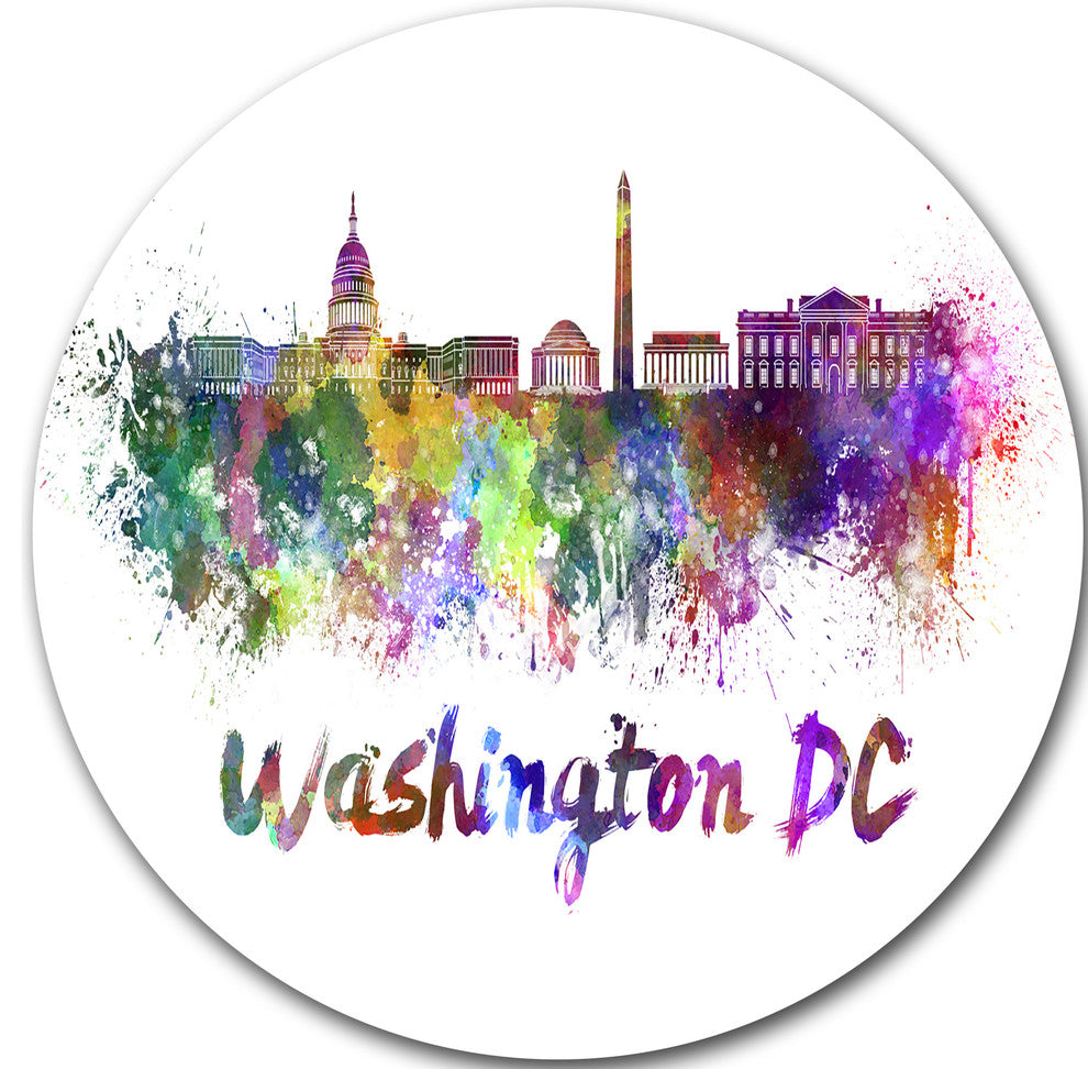 Washington Dc Skyline, Cityscape Round Metal Wall Art, 11"