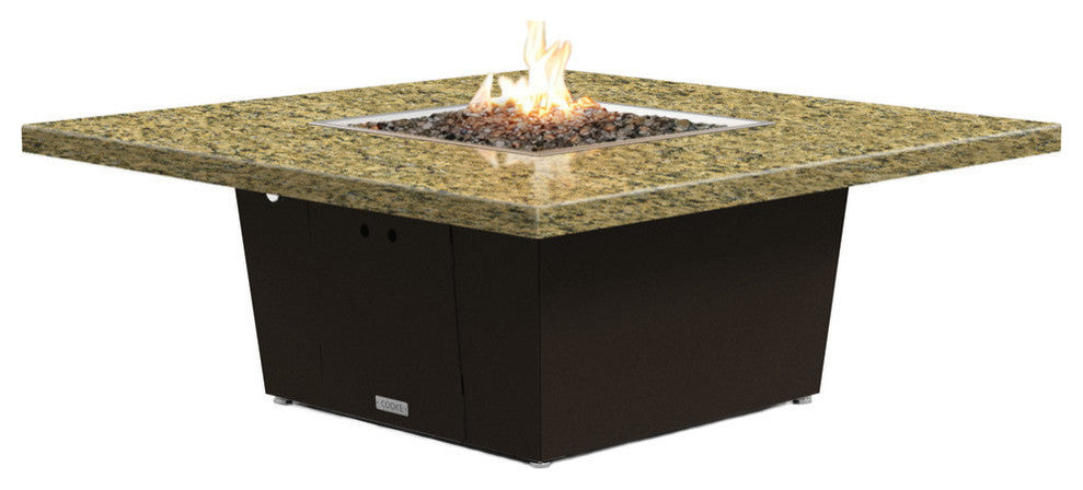 Square Fire Pit Table, 56x56, Natural Gas, Santa Cecillia Granite Top, Bronze