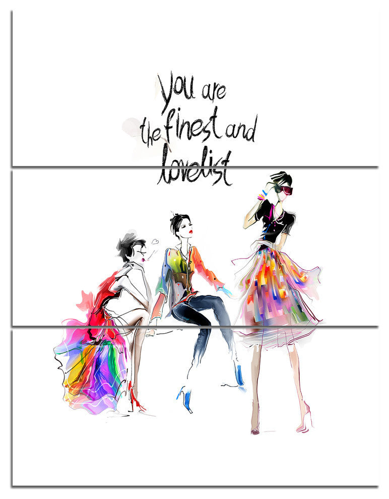 "Three Pretty Fashion Girls" Digital Metal Wall Art, 3 Panels, 28"x36"