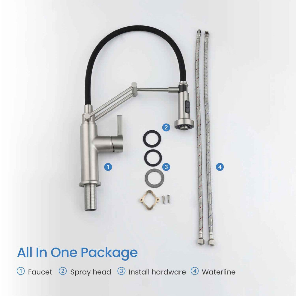 Engel Single Handle Pull Down Kitchen Faucet, Brushed Nickel