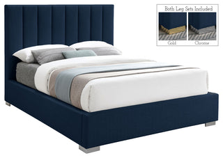 Pierce Linen Textured Fabric Upholstered Bed, Navy, Queen