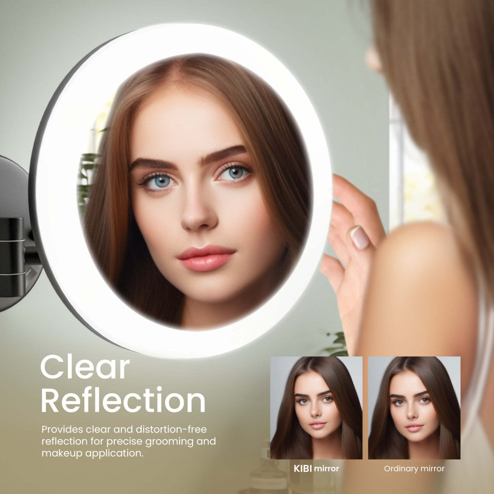 Circular LED Wall Mount One Side 5x Magnifying Make Up Mirror, Matte Black