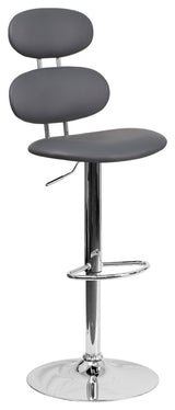 Contemporary Gray Vinyl Adjustable Barstool With Chrome Base