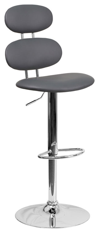Contemporary Gray Vinyl Adjustable Barstool With Chrome Base