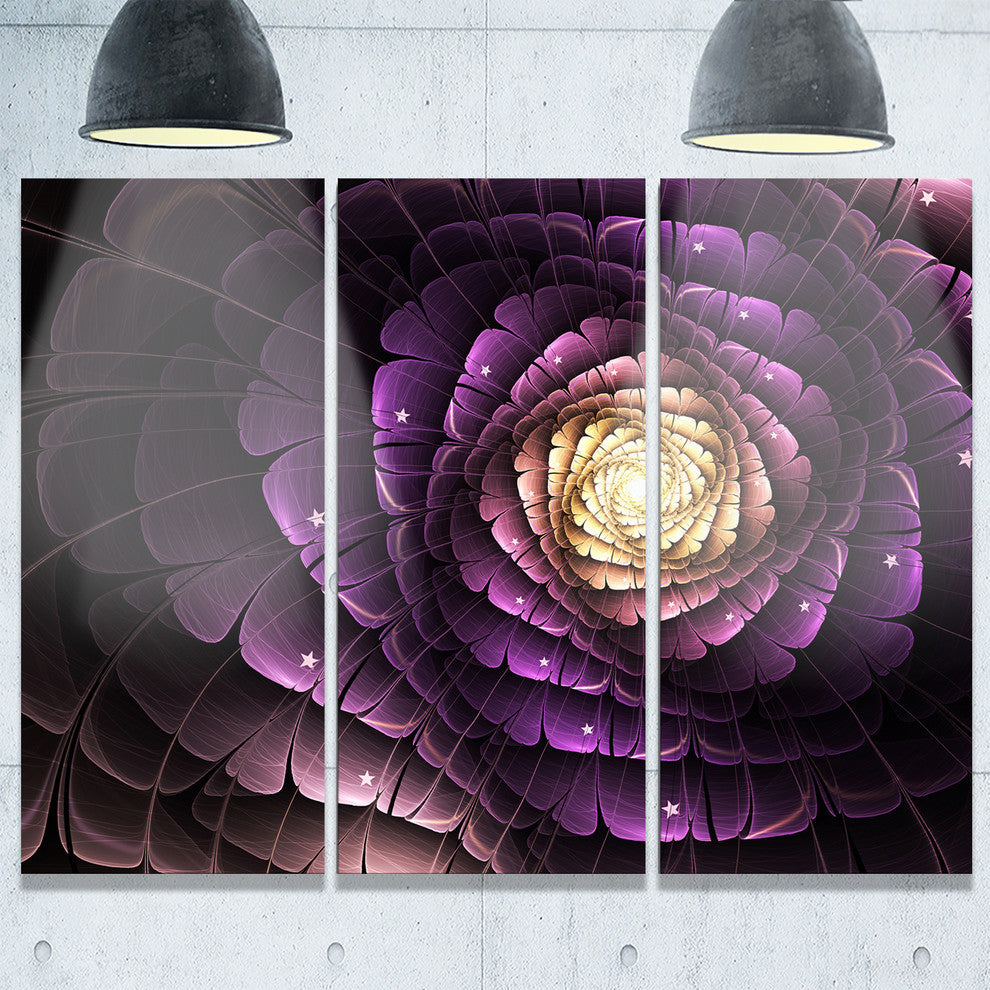 "Fractal Flower Light Purple Digital" Metal Wall Art, 3 Panels, 36"x28"