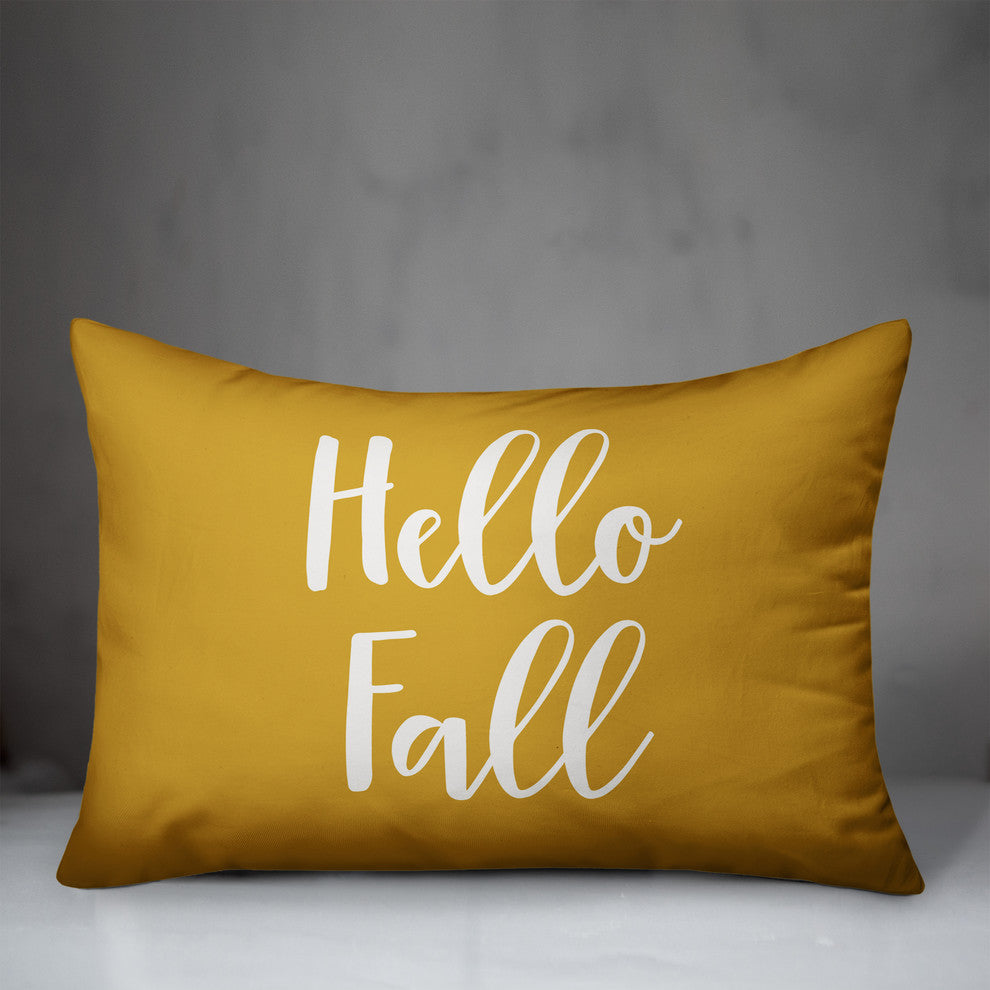 Hello Fall Lumbar Pillow, Mustard, 14"x20"