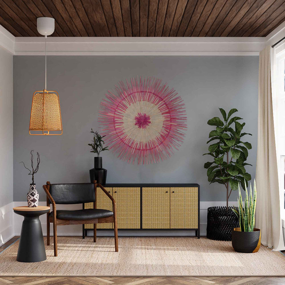 Large Palm Sun Circle, Artisan Crafted, Malawi, Pink, 47"