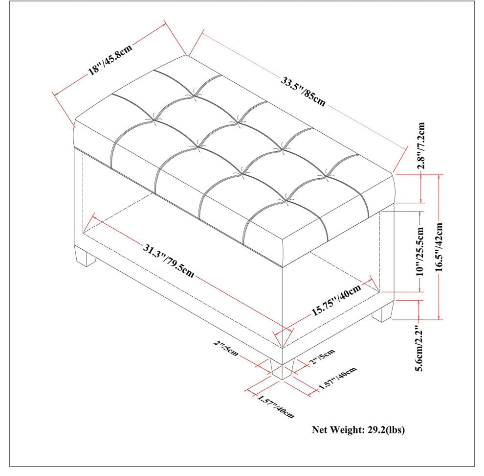 Rectangle Lift Top Storage Ottoman Bench Tufted Linen Look Fabric, Gray