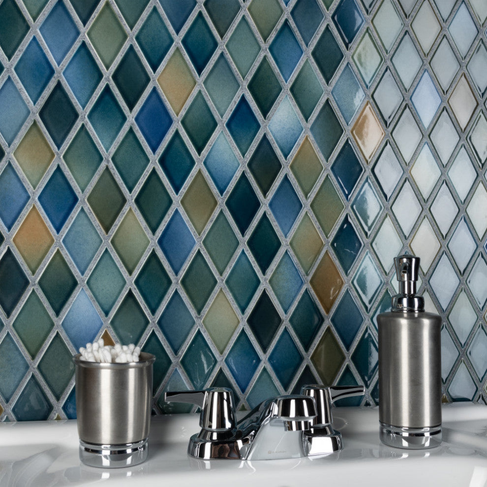 Hudson Kite Porcelain Mosaic Floor and Wall Tile, Lagoon